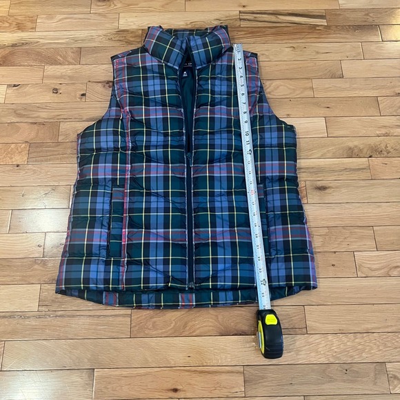 Lands End Plaid Puffer Vest Women Medium Green Blue Red Yellow Sleeveless Zip Up - Picture 4 of 5